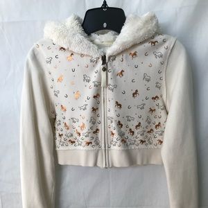 Girls cream crop hooded sweat shirt size 16